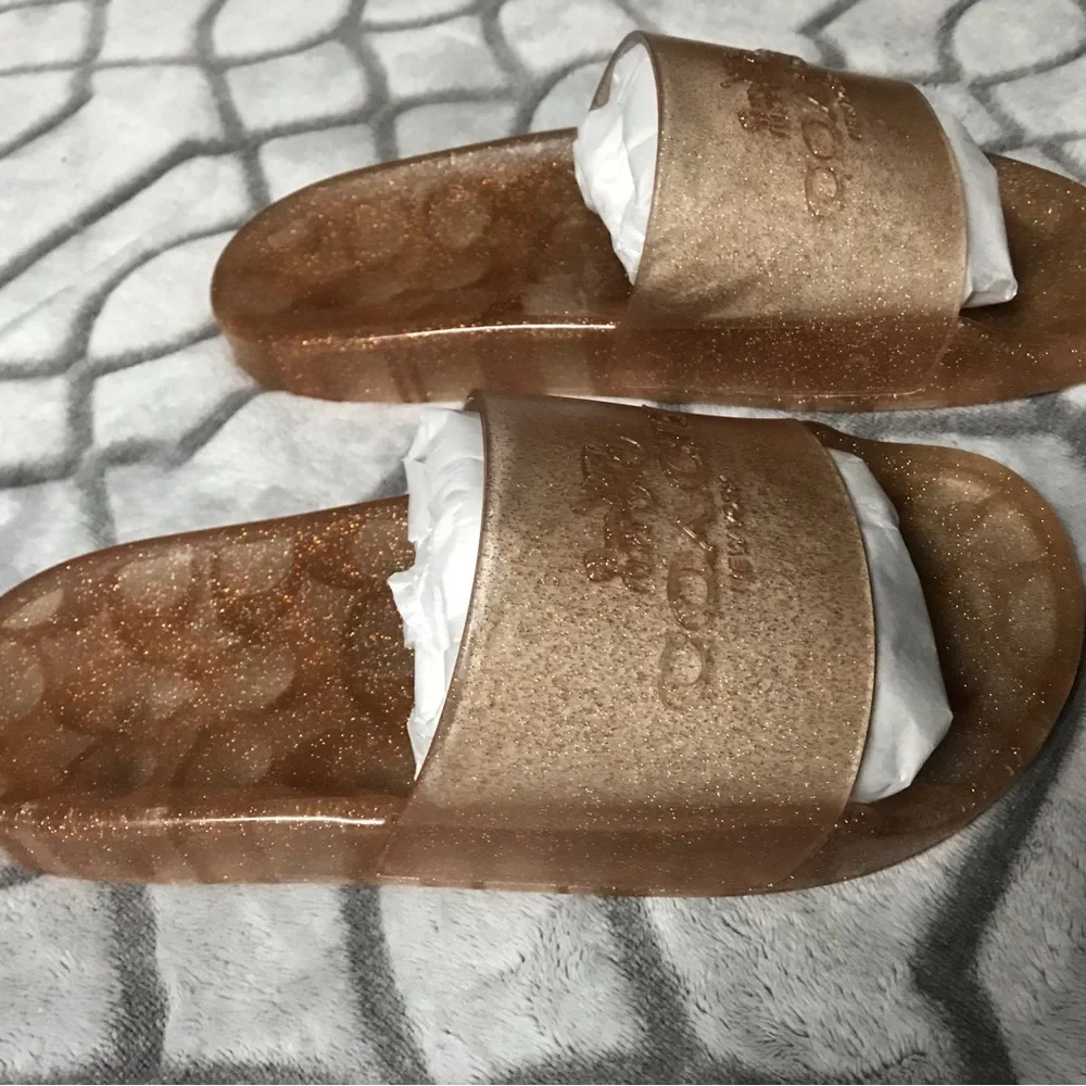 Coach Ulyssa Dark Gold Rubber Slide - Women's Sandal New